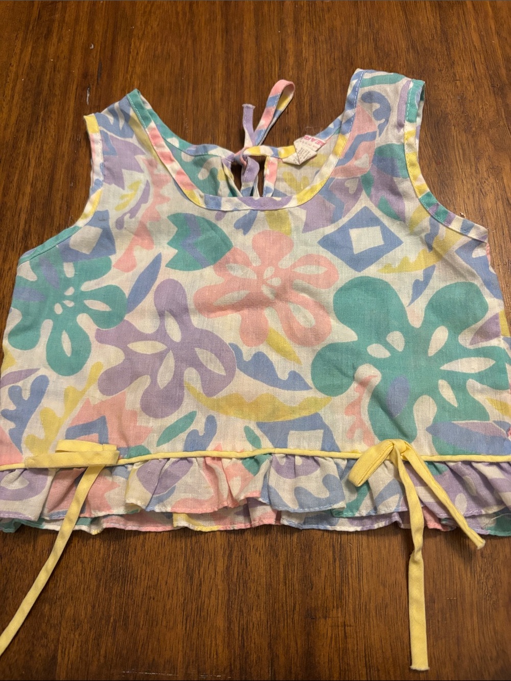 Vintage Girls‎ Sears Pastel Floral Tie-Back Tank Top w/yellow ties